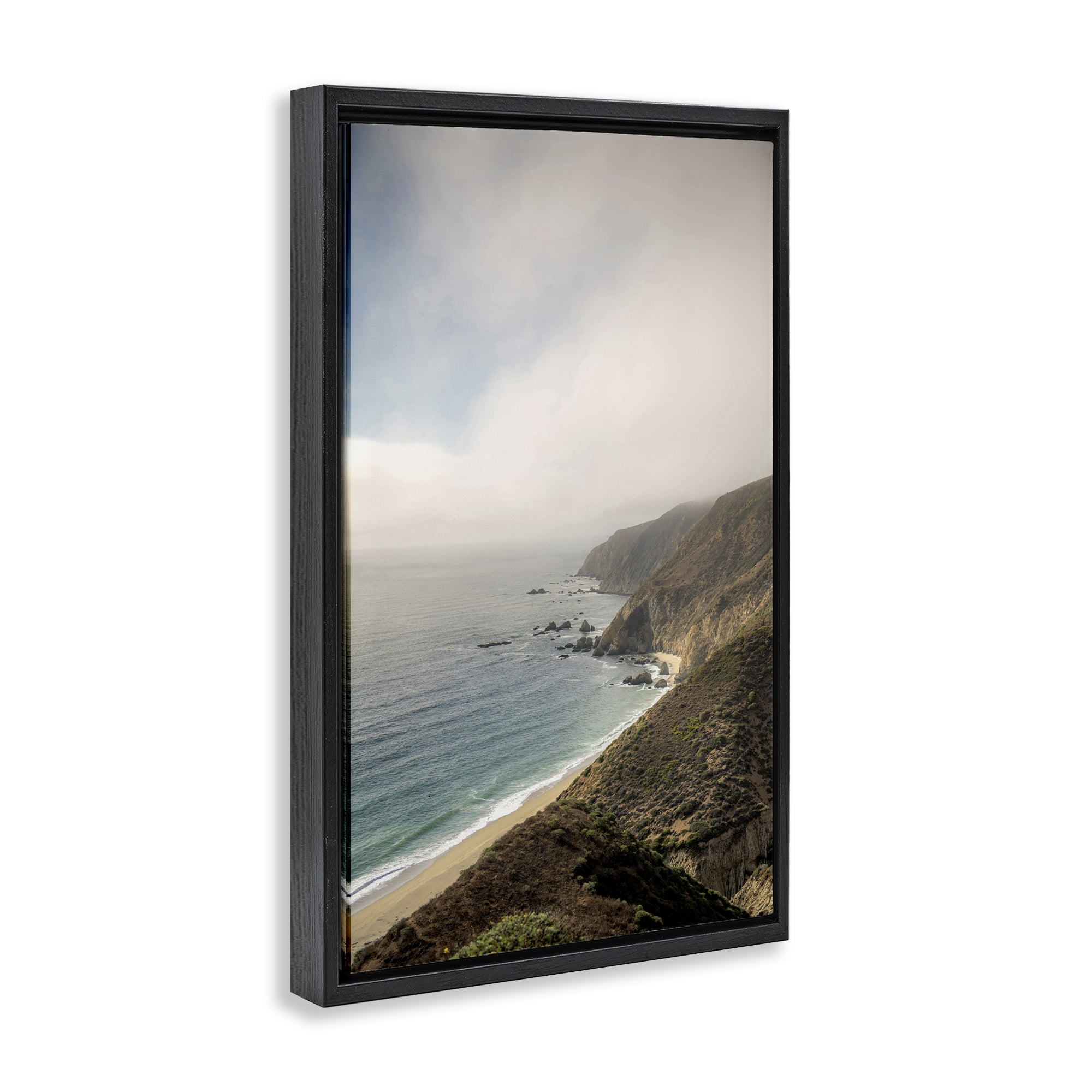 Stupell Industries Wild Beach Coast Landscape & Nature Photography Black Floater Framed Canvas Art Print Wall Art, 17 x 25