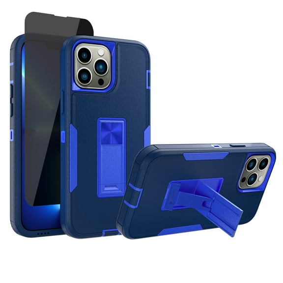 Xhy iPhone 13 Pro Case with Privacy Screen Protector, Military Grade Case with Magnetic Car Mount, Hybrid Hard Case, 6.1 inch Cover for Men Women, Dark blue & Blue