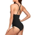 thumbnail image 3 of EFINNY Women's V Neck One Piece Swimsuit Ruffled Lace Up Monokini Tummy Control Bathing Suits Sexy Criss Cross Back Swimwear, 3 of 7