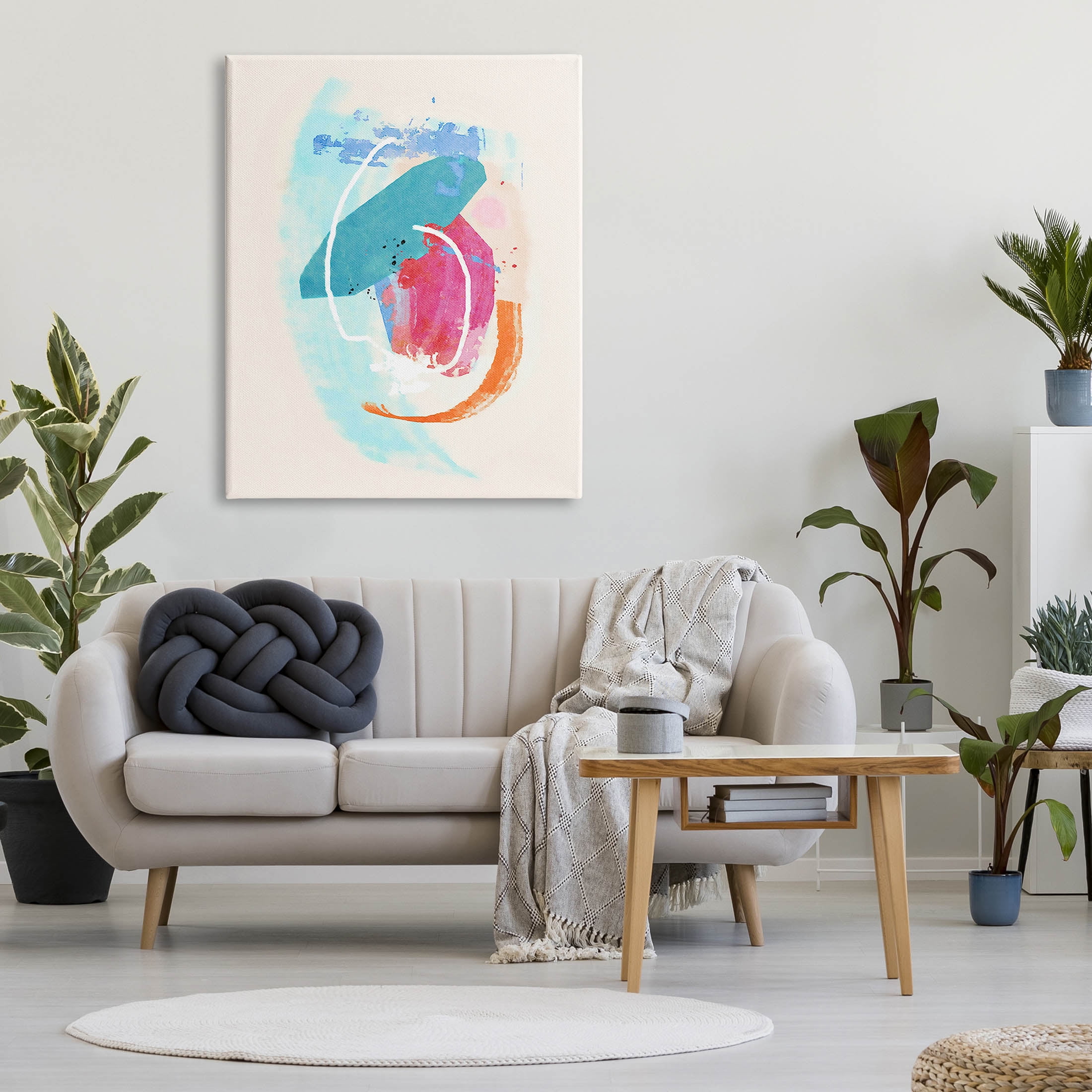 Modern Blue Pink Shapes Abstract Graphic Art Gallery Wrapped Canvas Print Wall Art