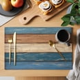 thumbnail image 2 of Placemats Set of 4, Farmhouse Navy Blue Brown Woven Placemat, Linen Place Mats for Kitchen/Dining Tables, Vintage Wooden Striped Washable Table Mats for Party, 2 of 8