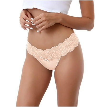 Scyoekwg Thongs for Womens Thong Fashion Hipster Panties Lace Solid Color Ladies Panties Breathable Bikini Underwear Low Waisted Briefs(Beige M)