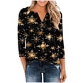 thumbnail image 7 of Womens Christmas 3/4 Sleeve Tops with Buttons V Neck Graphic Tshirts Printed Holiday Outfits Cute Tee Shirts (XL, Gold), 7 of 7