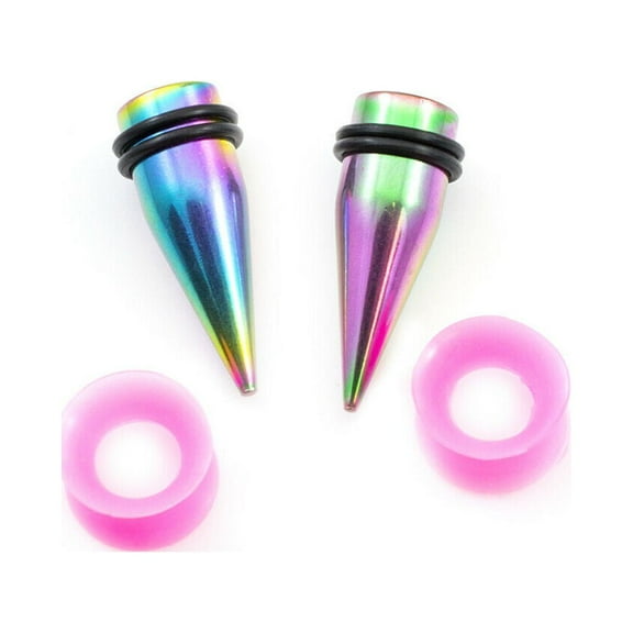 Ear Taper Multicolor and Silicone Pink Tunnel Pack of two Pair