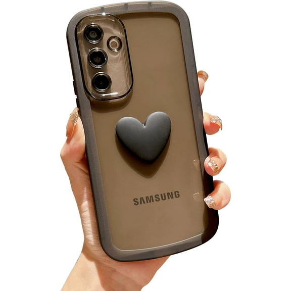 Compatible with Samsung Galaxy A54 5G Phone Case Women Cute 3D Love Heart Case Camera Lens Protection Soft Shockproof Clear Case for Galaxy A54 6.4 inch (Black)
