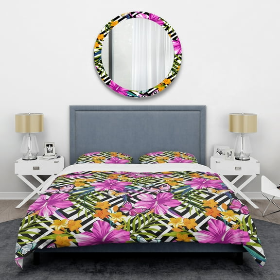 Designart 'Tropical Foliage And Geometrics' Mid-Century Modern Duvet Cover Set