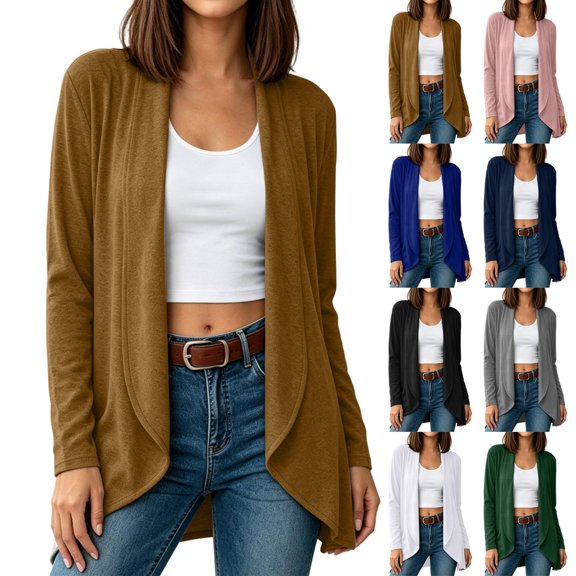 Sevevn Women's Long Sleeve Cardigan Lightweight Soft Open Front Casual Cardigans Coffee XXL