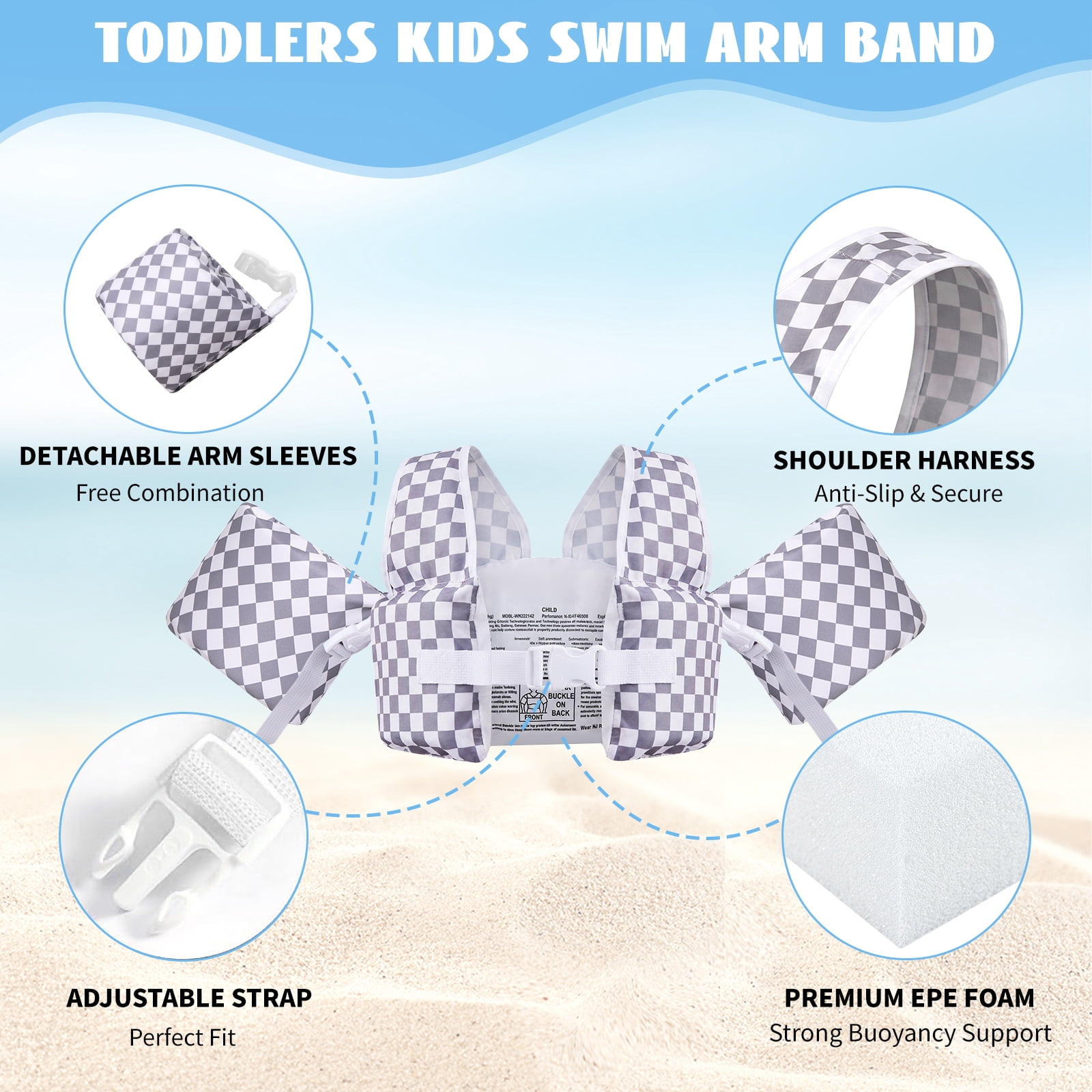 Gogokids Kids Toddler Swim Vest Life Jacket,Toddler Floaties Fit 22-66 Lbs,Pool Float Jumper Detachable Arm Floaties Water Wing for Boys Girls