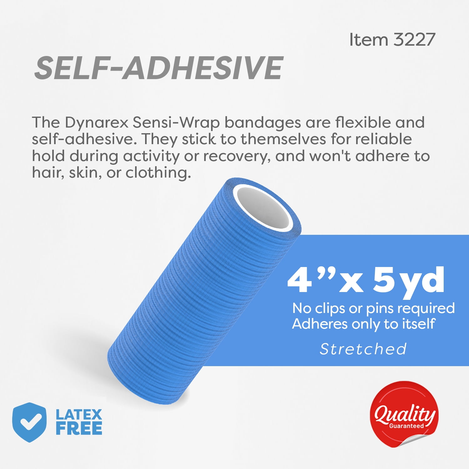 Dynarex Sensi-Wrap Self-Adhesive Bandages, 18-Pack, 4" x 5 yards, Dark Blue, Latex-Free, Colored Elastic Cohesive Athletic Tape, Tattoo Grip & Vet Wrap