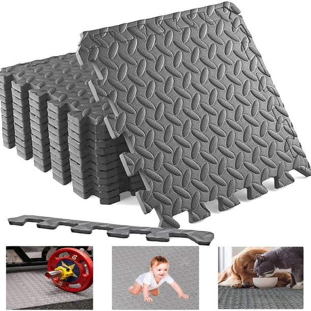 Tapete para Ejercicio 12 Pack, Tapetes para Gimnasio, Exercise Puzzle Mat, Piso para Gym, tapete para Bebe Gateo, 30 x 30 cm, Espesor de 12mm, para Gym Equipment, Exercise and Play Area