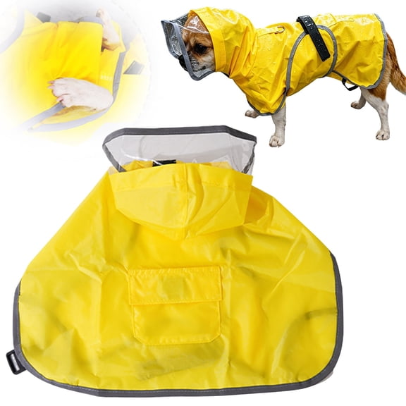 HonestMatter Dog Rain Jacket, Dog Raincoat with Transparent Hood, Rain Coat for Dogs, Waterproof Reflective Vest for Outdoor Walking Camping, Yellow, Size L