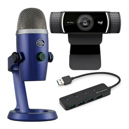 UPC: 0196271035220 | Blue Mic Yeti Nano Mic (Vivid Blue) with Logitech C922 Pro Webcam and USB Hub