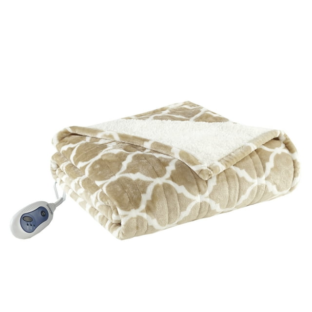 Beautyrest Ogee Sherpa Oversized Heated Electric Snuggle Wrap Throw
