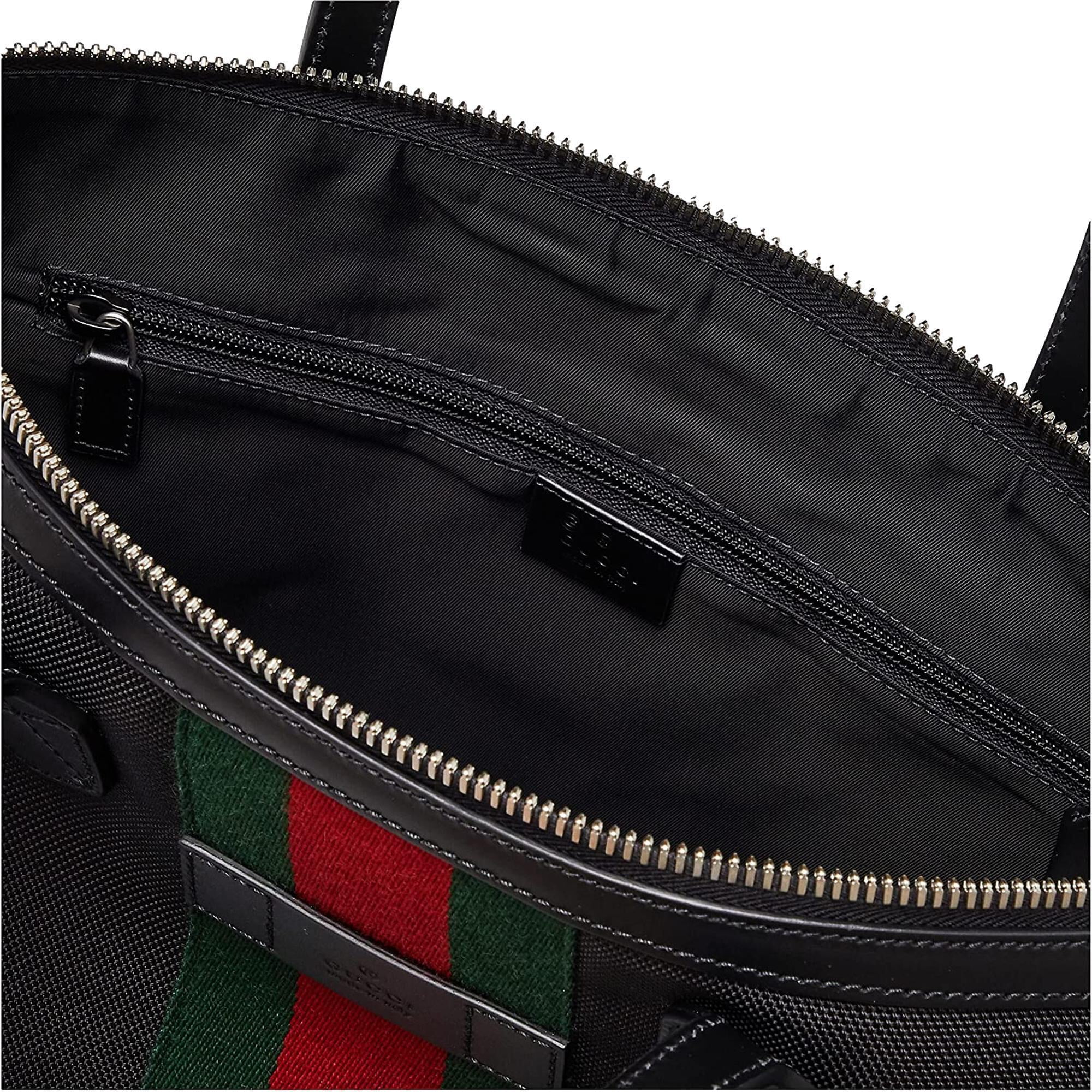 Gucci Techno Web Stripe Black Canvas Large Crossbody Duffle Bag 