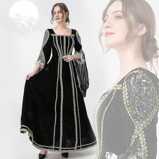 Vestido de corte vintage europeo para mujer, disfraz de bruja, vestido de actuación en escenario