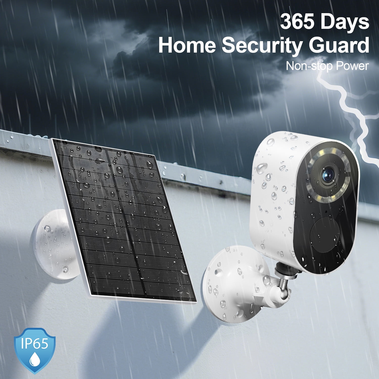 Jqimn 2K Solar Security Camera, 2.4GHz WiFi Security Cameras Wireless Outdoor, Battery Powered Cameras for Home Security, Color Night Vision, 2-Way Audio, Waterproof