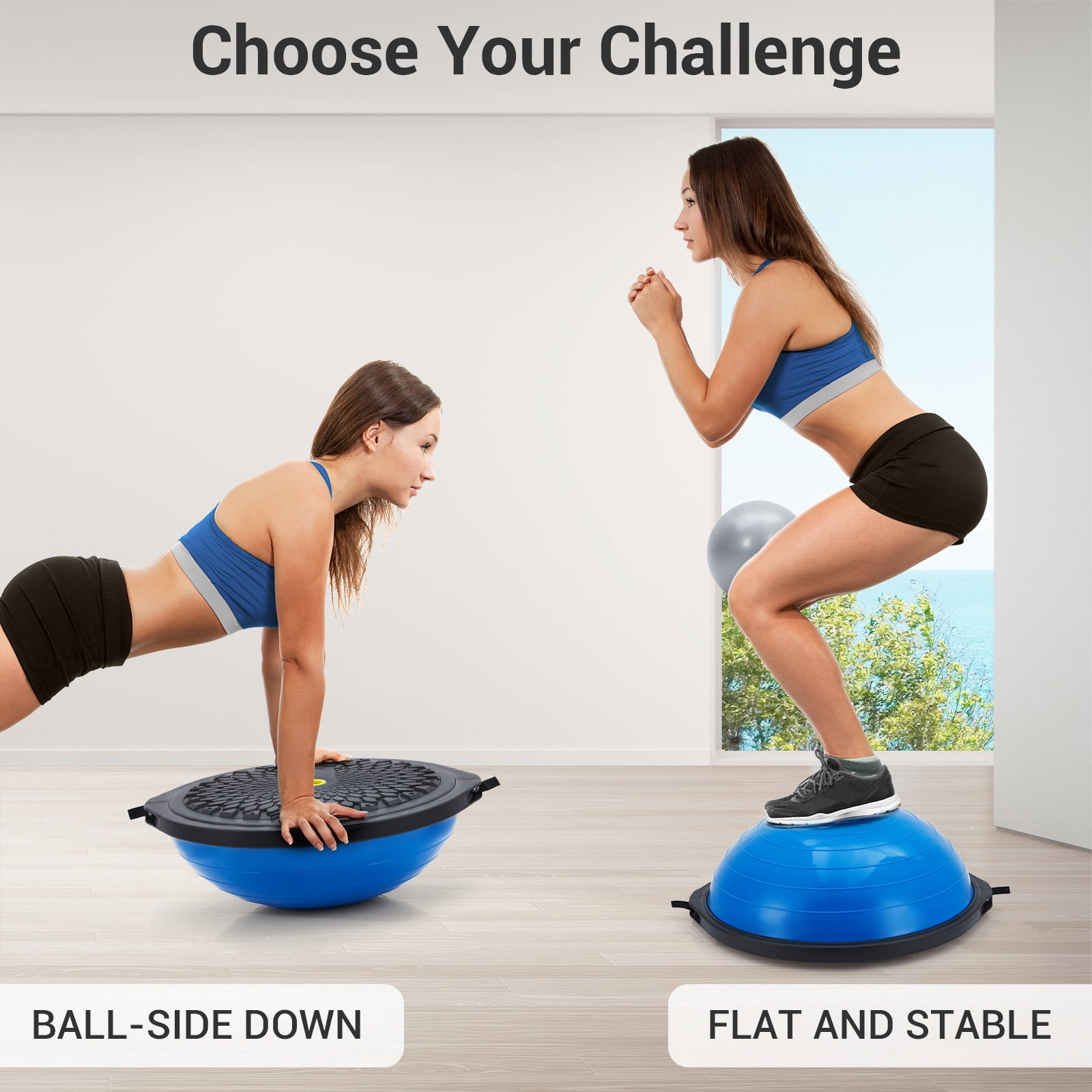 Accreate 25 Inch Half Balance Ball Trainer, Heavy Duty 1600 Lbs Capacity Stability Ball With Nonslip Base, Inflatable Design, 2 Resistance Bands, Pump, And Extra Ball For Home Fitness