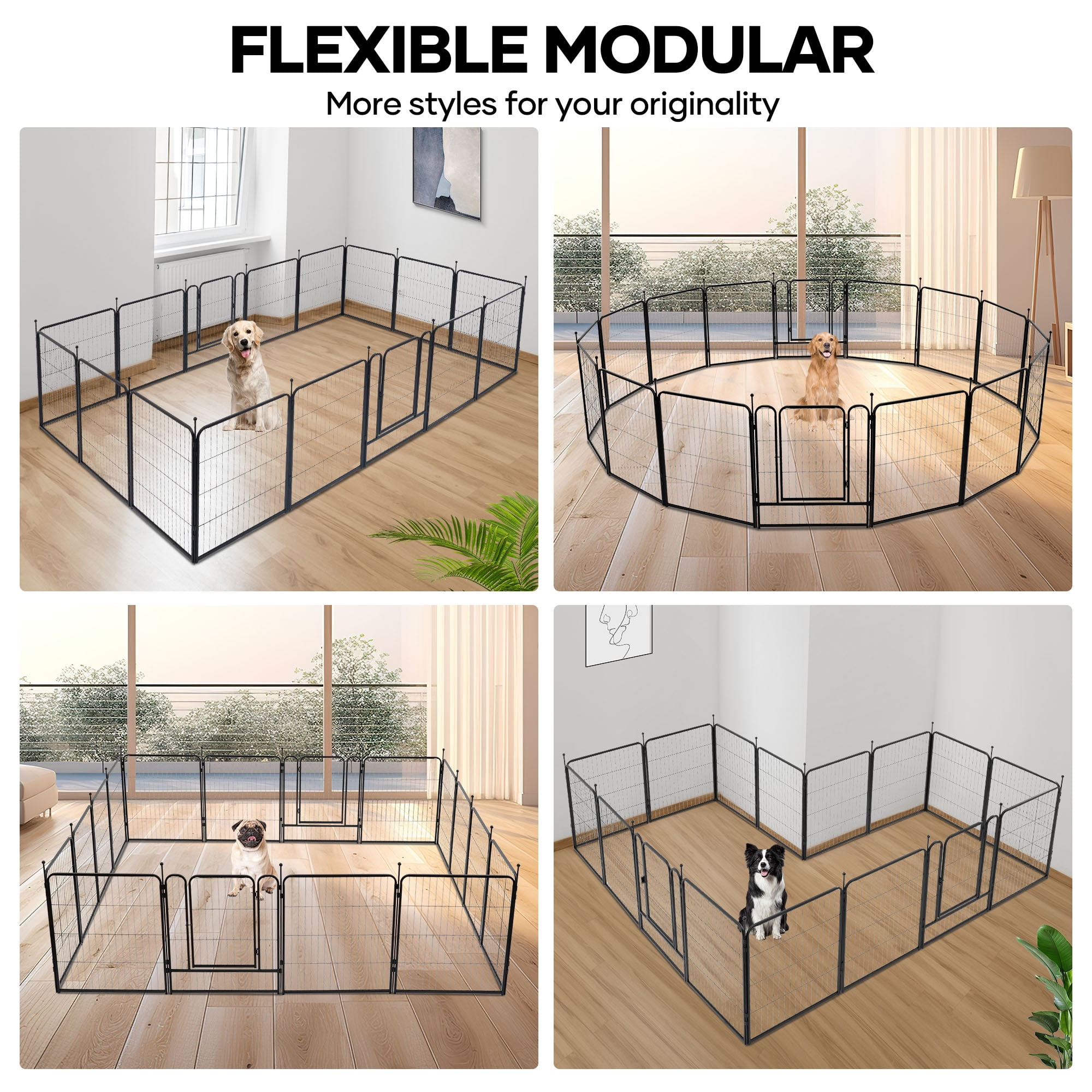 Naipo Dog Playpen for Large Dogs, 32in 16 Panels Portable Dog Fence, Outdoor Playyard for Dog/Puppy, Portable, Black