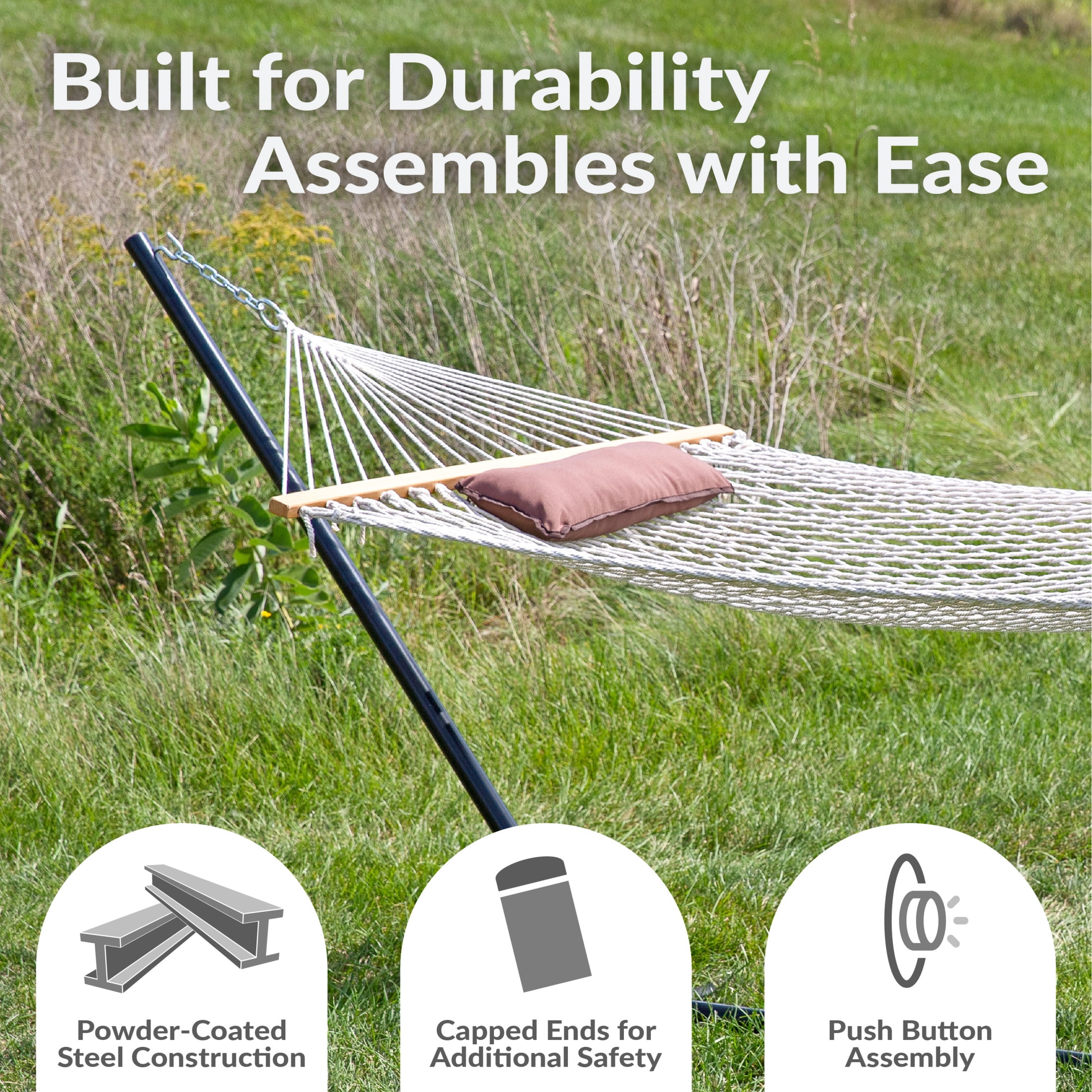 Sunnydaze 2-Person Polyester Rope Hammock with Stand and Pad, 275 lb Capacity - Desert Stripe