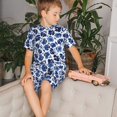 thumbnail image 4 of Fotbe Blue Ink Flowers Pijama Estampada de 2 Piezas para Niños – Ropa de Dormir de Manga Corta Cómoda para Niños y Niñas, Camiseta y Shorts de Algodón-3X-Large, 4 of 6