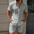 thumbnail image 2 of Stamzod Mens Outfits Two Piece Summer Solid Color Short Sleeve Button Down Shirt and Shorts Casual Beach Vacation Sweatsuits for Men Gray XXL, 2 of 4