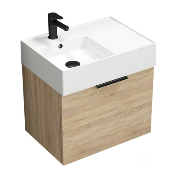 Nameeks Derin-2417-W-S-L Derin 24" Wall Mounted Single Basin Vanity Set - Brown Oak /