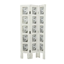DecMode 27" x 51" White Wood Hinged Foldable Partition 3 Panel Room Divider Screen with 15 Photo Slots, 1-Piece