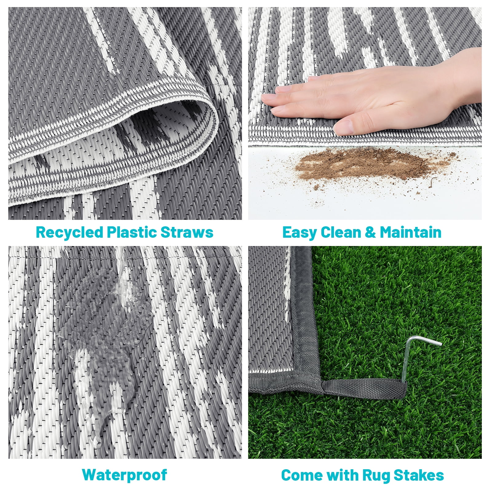 Ileading Outdoor Rugs 8'x10' for Patios Clearance Waterproof Patio Rugs Reversible Mats Plastic Straw Rug Large Outside Area Rug Door Mat for RV,Patio,Backyard,Deck,Beach,Trailer,Camping