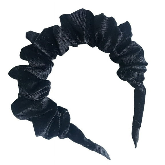 (One) Solid color gold velvet pleated wavy fabric headband-black