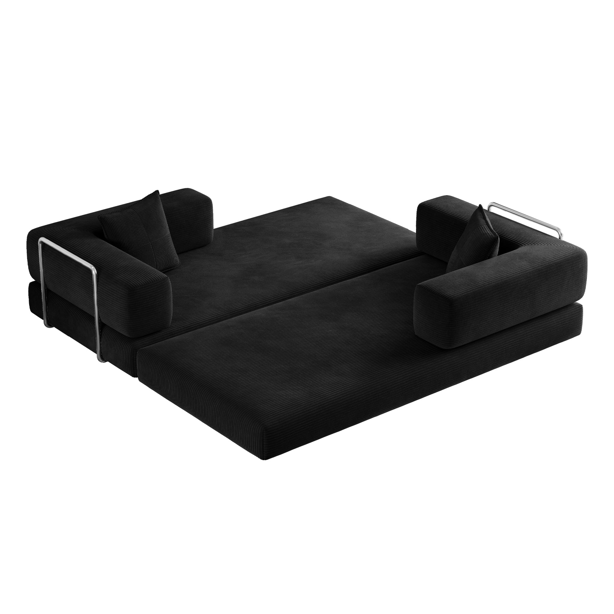 Leumius 79 Inch Convertible Sofa Bed,5-in-1 Corduroy Floor Sofa with High-Density Foam,Metal Back and Arm Supports, Washable Cover and Side Pockets,Black