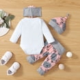 thumbnail image 3 of KIMI BEAR Infant Baby Girl Outfits 12-18 Months Fall Winter Clothes Sets Letter Print Long Sleeves Romper Top Floral Pants Hat Headband 4PCS Pant Sets White, 3 of 8