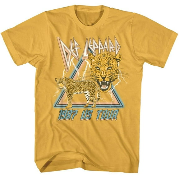 Def Leppard 1987 US Tour Lightning Men's T Shirt (Gold, AdultS)