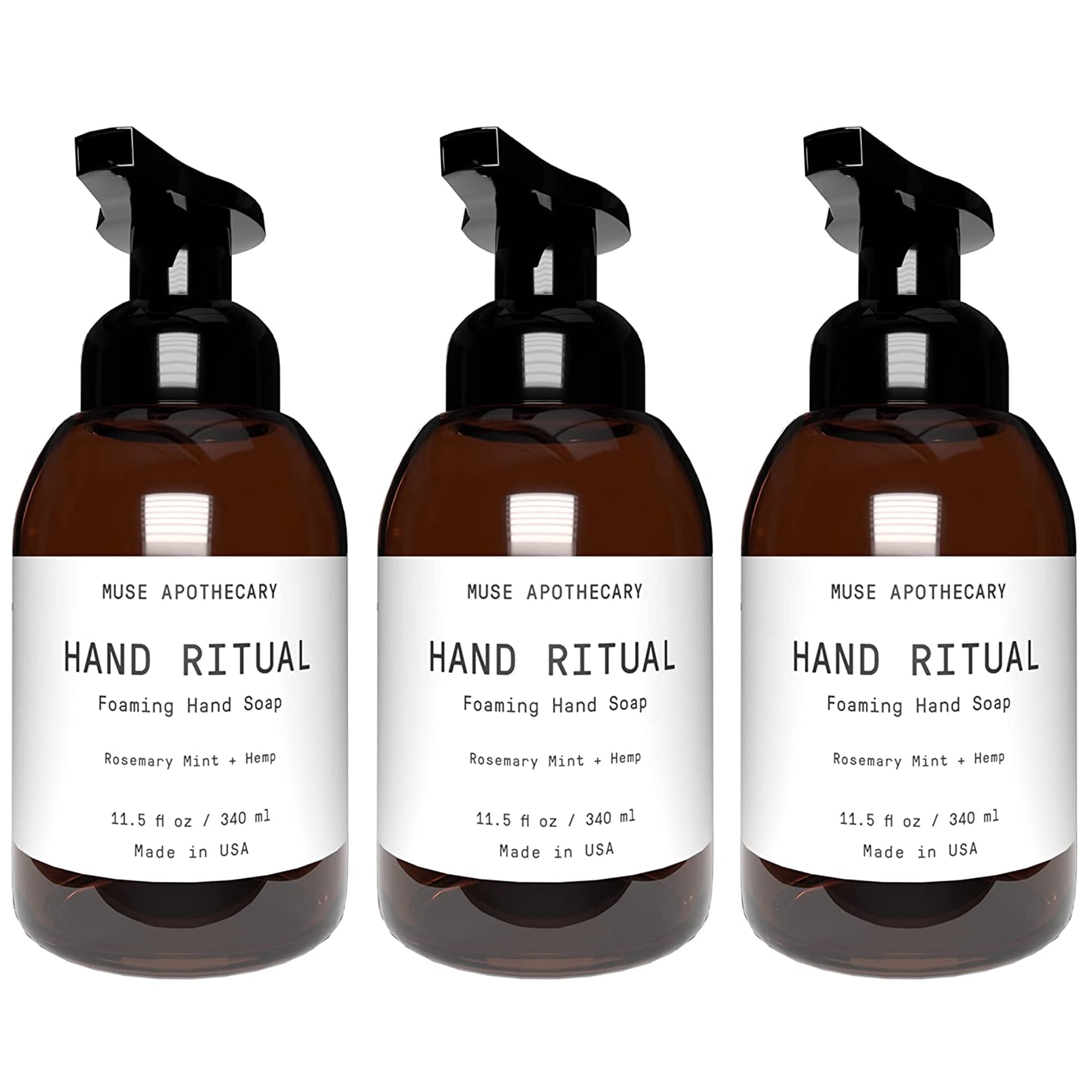 Muse Apothecary Hand Ritual Luxury Aromatherapy Foaming Soap, Rosemary Mint & Hemp, 11.5 Oz 3-Pack