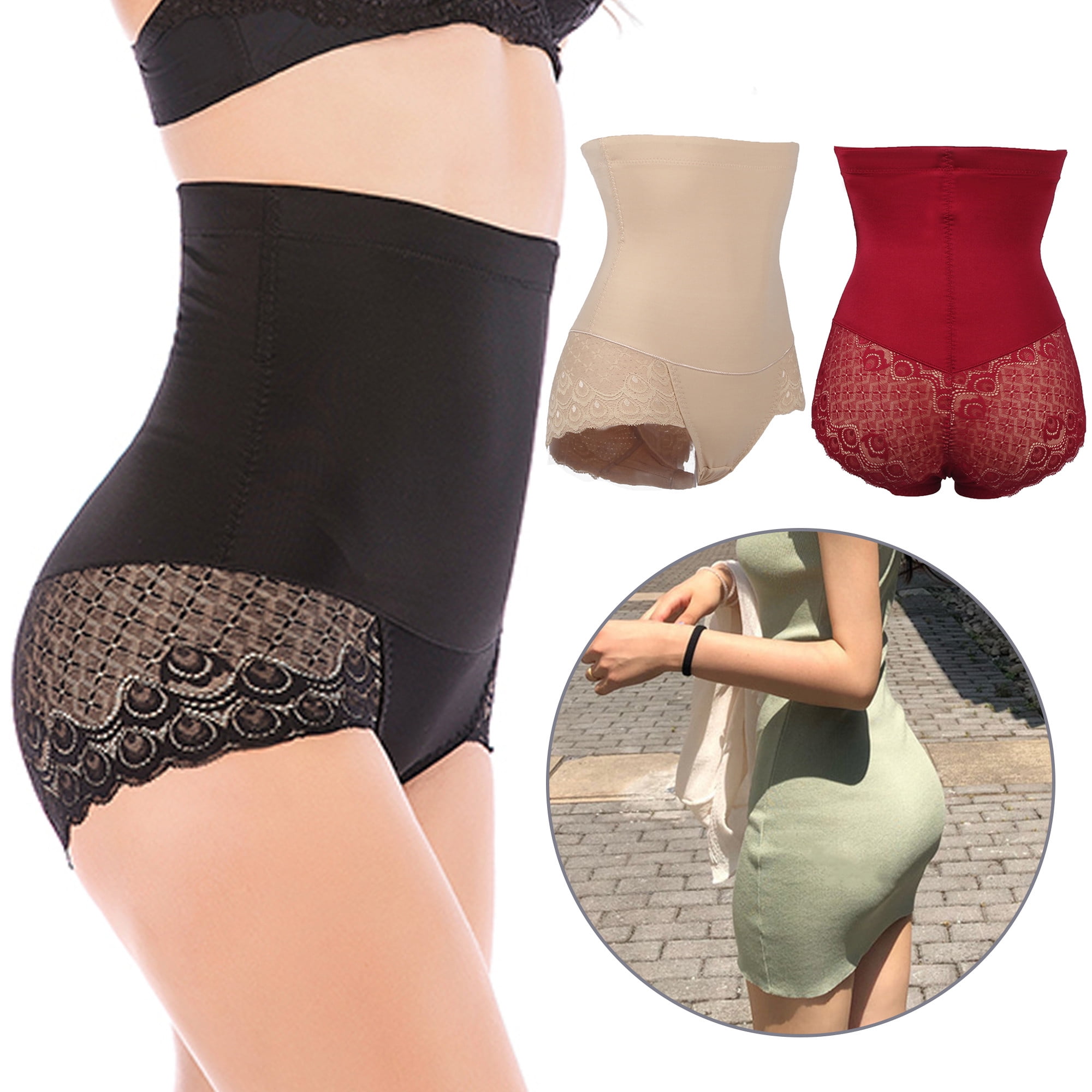 Seamless High Waist Girdle Tummy Control Shapewear Panties Thigh Slimmer Control  Shorts, Red, XL 