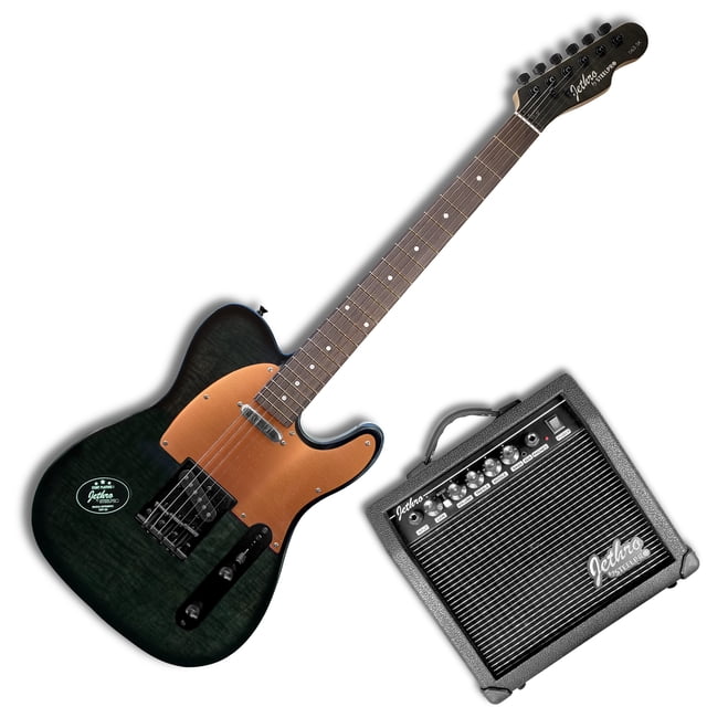 Paquete Guitarra Electrica Series Jethro By Steelpro 063-sk Color Aaa Flamed Black/white Material Del Diapasón Álamo Negro Orientación De La Mano Diestro