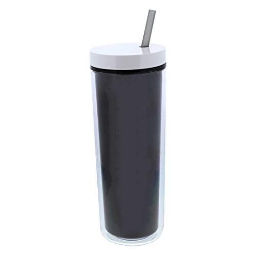 Acrylic Slender Tumbler 17oz Double Wall With Straw - Black