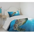 thumbnail image 4 of Ambesonne Under the Sea Quilted Bedspread Set 2 Pcs, Sea Turtle Diving, Twin Size, Yellow Brown Blue, 4 of 6