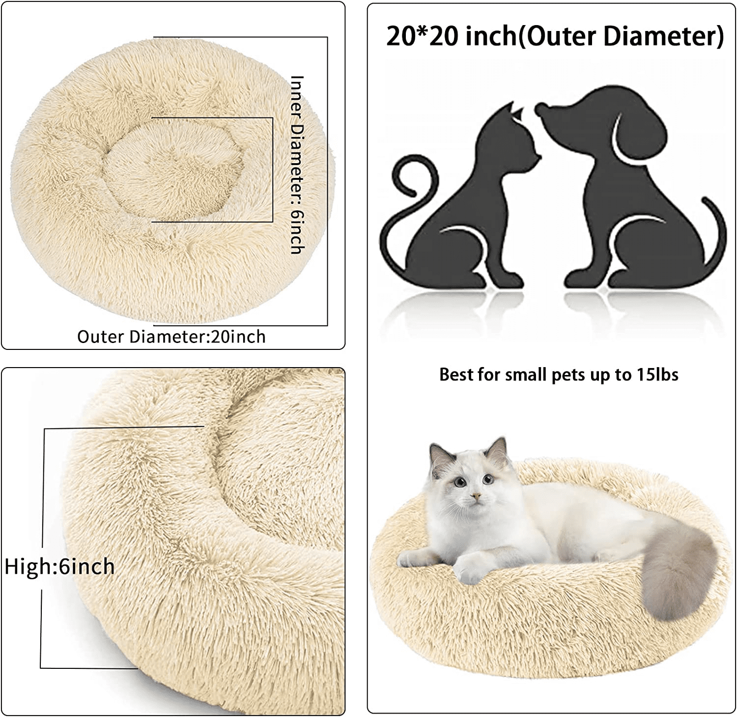 Nisrada Dog Bed & Cat Bed, Anti-Anxiety Puppy Bed Warming Cozy Round Soft Pet Bed, Machine Washable Calming Donut Bed
