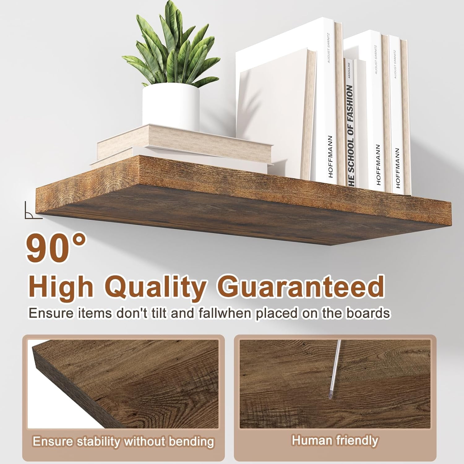 LANDMOK 12 Inch Deep Floating Shelf, 48 x12 Inch Large Wall Mounted Shelf for Kitchen, Bathroom, Living Room, Rustic Brown (1 Pack)