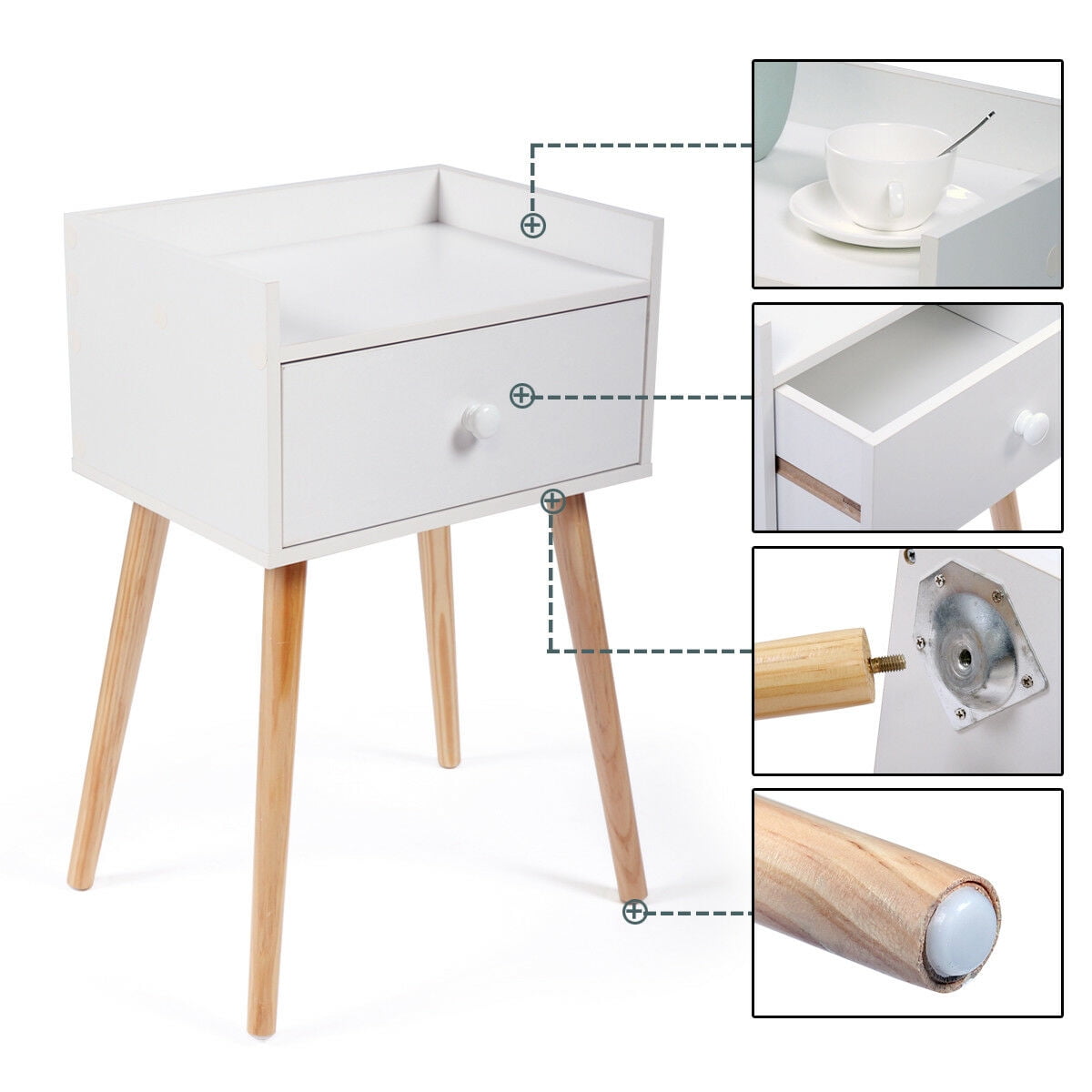 Kepooman Wood Night Stand with Bin Drawer, Modern Design Furniture End Side Table for Bedroom Living Room - White Kepooman Wood Night Stand with Bin Drawer, Modern Design Furniture End Side Table for Bedroom Living Room - White