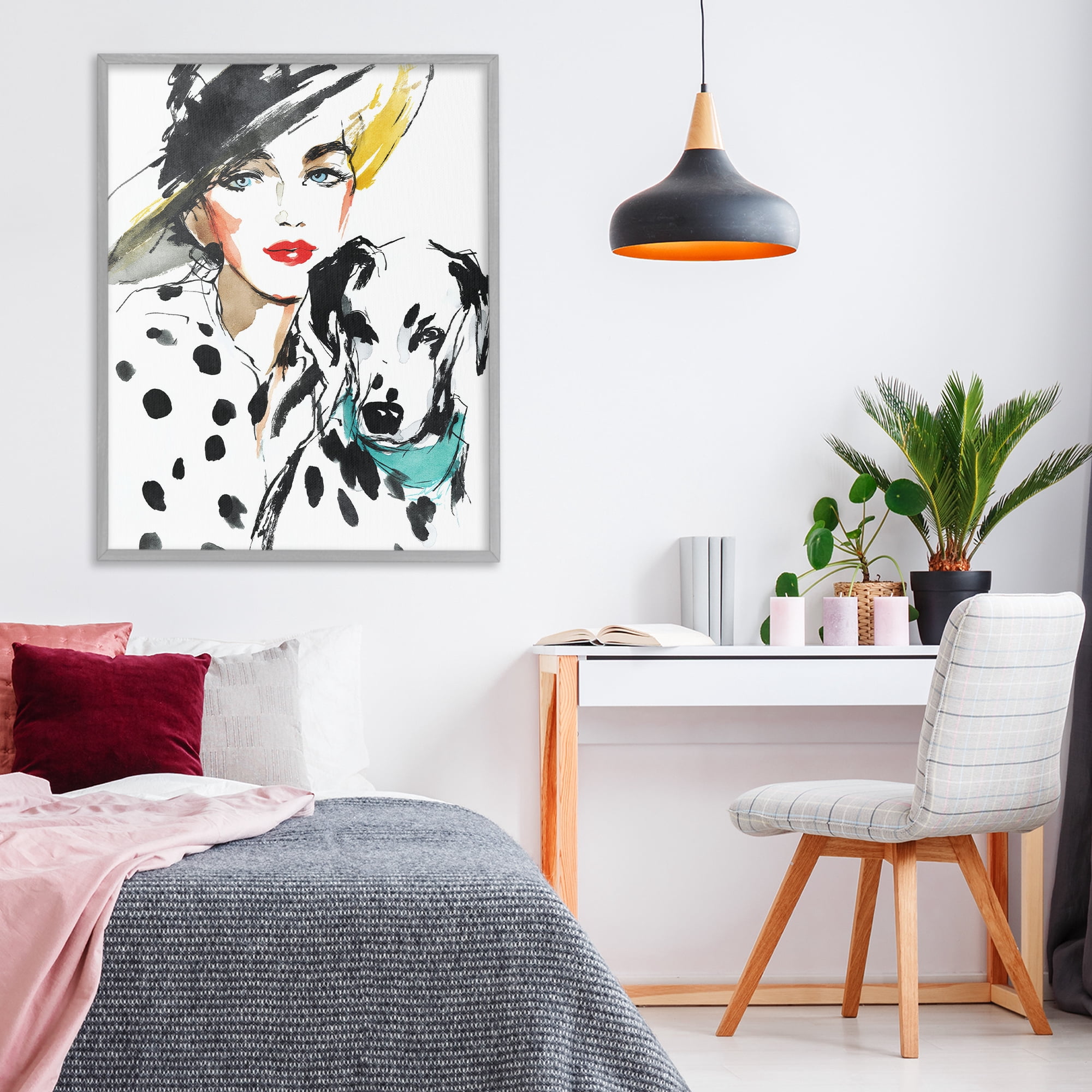 Stupell Industries Trendy Dalmatian Muse Gray Framed Giclee Art, design by Svetlana Aleynikova