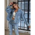 thumbnail image 4 of Veste en Jean Courte Ample Décontractée pour Femmes avec Grande Poche Bleue TP, 4 of 9