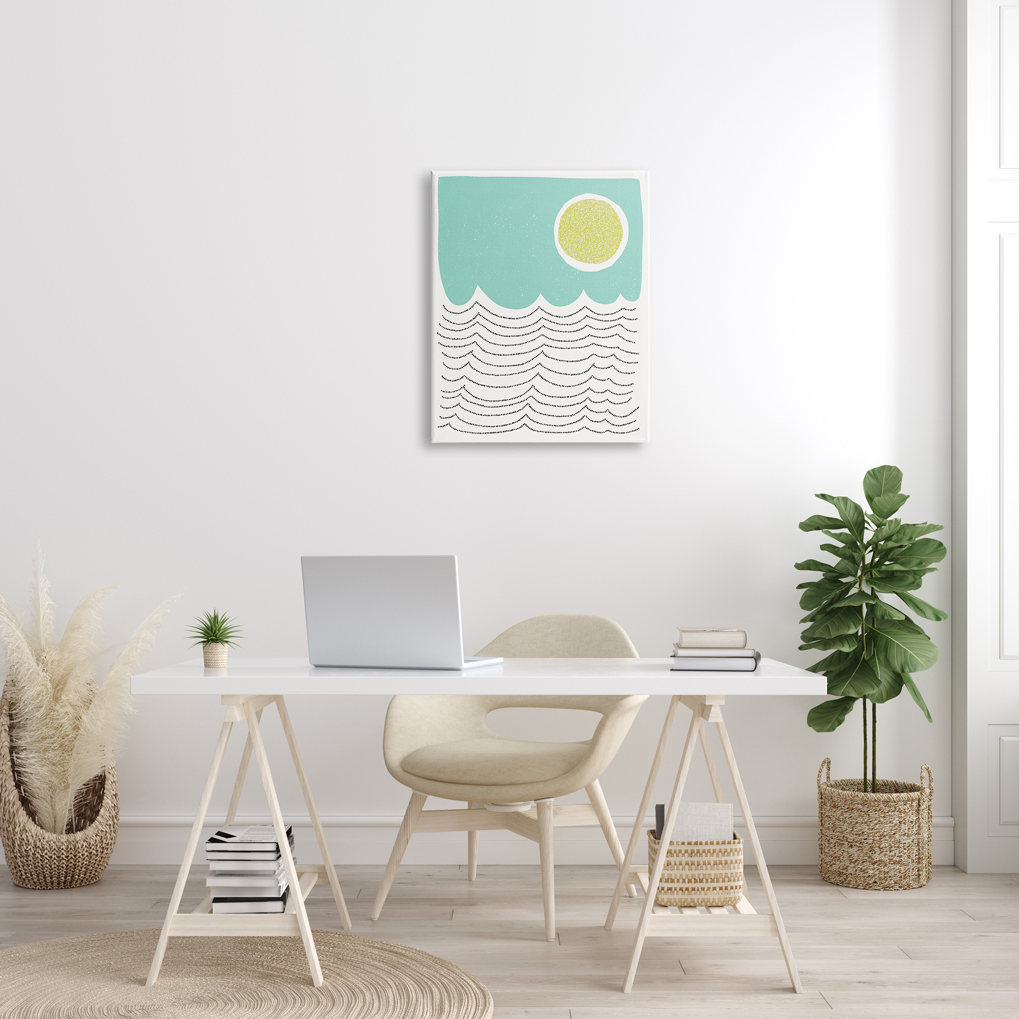 Stupell Industries Sun Rising over Ocean Waves Abstract Dotted Lines Abstract Painting Gallery Wrapped Canvas Print Wall Art, 24 x 30