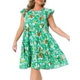 thumbnail image 2 of DARING DIVA Plus Size Boho Flutter Sleeves Round Neck Floral Print Dress 3X Green, 2 of 7
