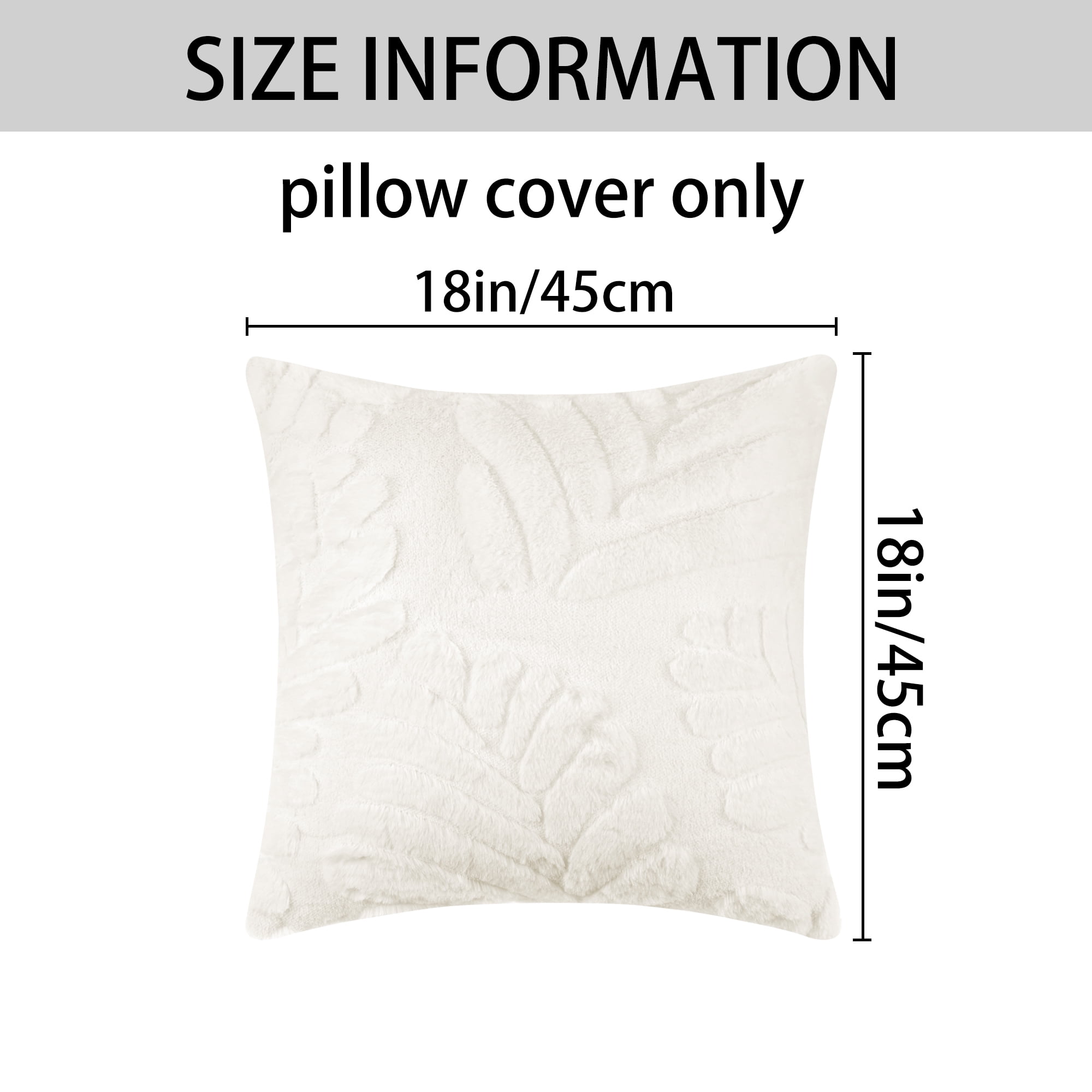Unique Bargains Basho Leaf Pattern Cushion Covers Solid Fluffy Plush Pillow Covers 2 Pcs White 18" x 18"