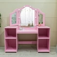 thumbnail image 1 of Girls Vanity Table with Touch Light Mirror, Princess Makeup Desk & Chair Set with Storage Shelves & Pretend Play Set, 1 of 7