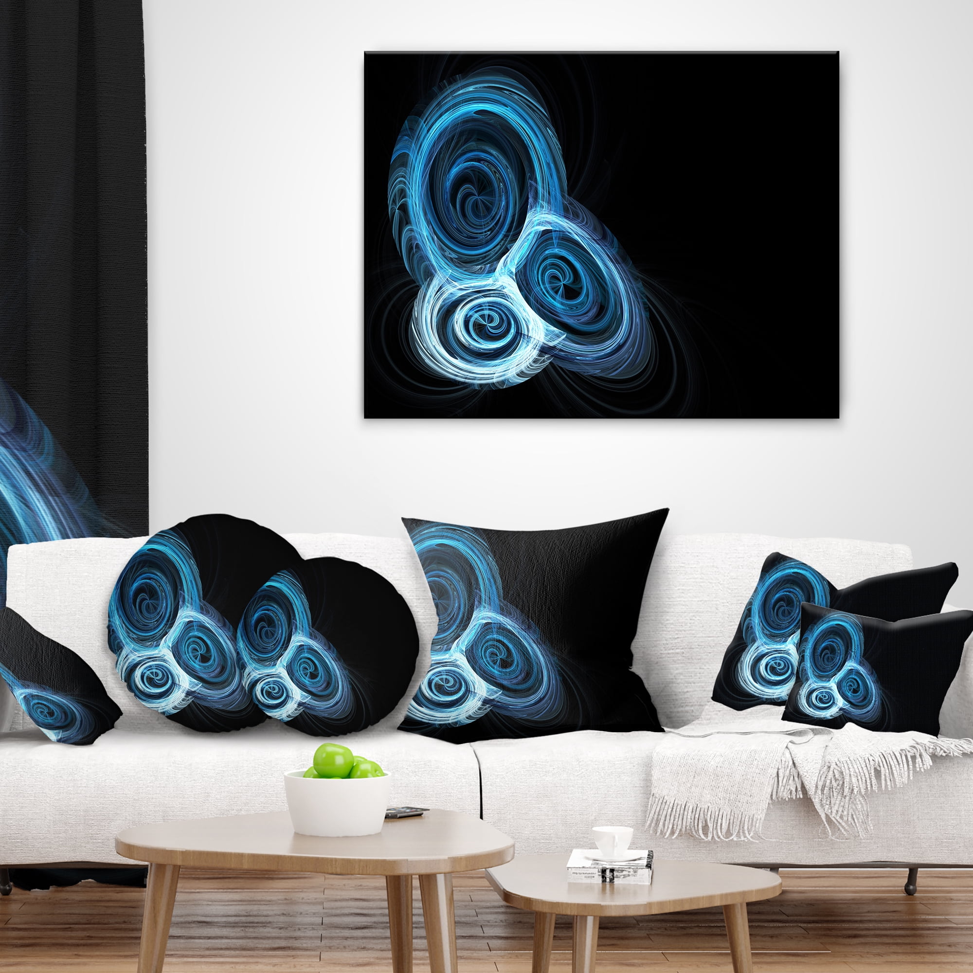 Designart Blue Spiral Nebula on Black - Abstract Throw Pillow - 18x18