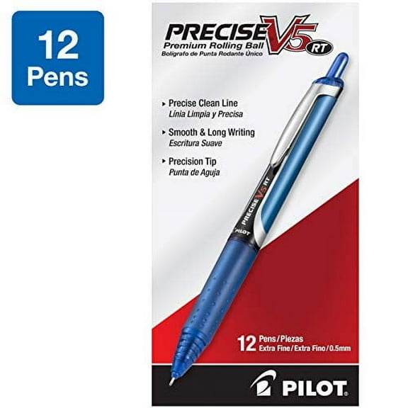 PILOT Precise V5 RT Refillable & Retractable Liquid Ink Rolling Ball Pens, Extra Fine Point, Blue Ink, 12 Count (26063)