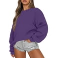 thumbnail image 5 of Women's Crewneck Sweatshirt with Drop Shoulders and Ribbed Cuffs Solid Color Relaxed Fit Top, S-2XL, 5 of 5