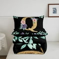 thumbnail image 5 of Erosebridal Cartoon Monogrammed Bedding Sets King with Comforter, Initial Q Letter Comforter Sets King Size, Retro Floral Reversible Duvet Insert, Breathable Bedroom Decorative, 3pcs, 5 of 8